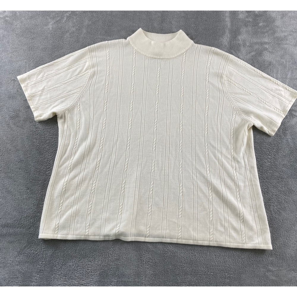 Maggie McNaughton Womens 3X Cream Mock Neck Short Sleeve Cable Knit Sweater Top‎